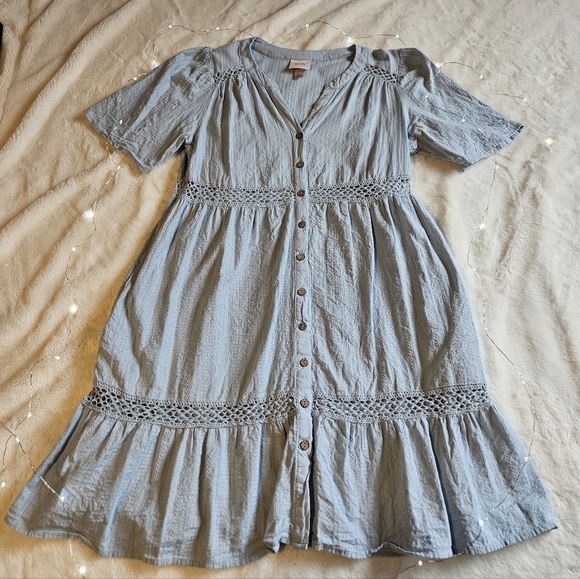 Knox Rose Dresses & Skirts - 2/$10 Knox Rose Cottagecore Pale Blue Textured Button-Front Dress